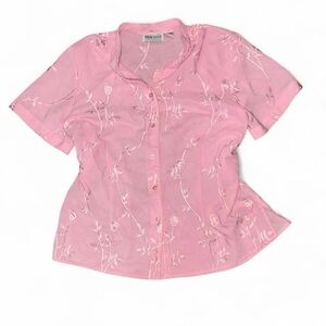 Vintage Pink Embroidered Floral Blouse Size XL Apparenza Button Down